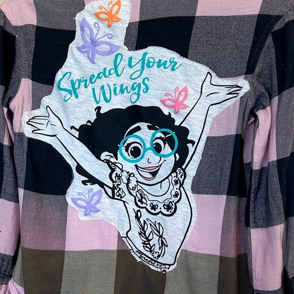 Encanto Mirabel Kids Plaid Flannel Button Down Shirt Size 12 Unique Disney Pink - Picture 2 of 5